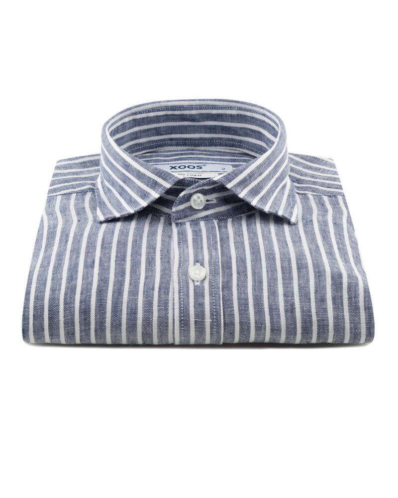 XOOS Chemise homme à rayures bleues foncé en lin