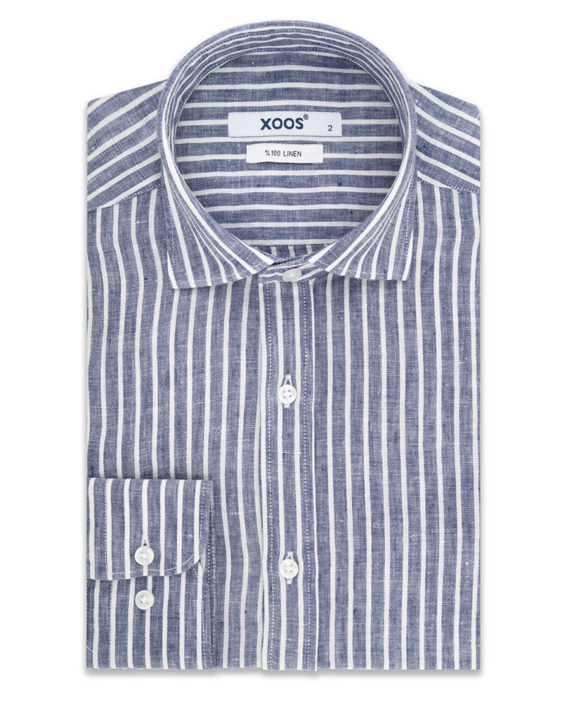 XOOS Chemise homme à rayures bleues foncé en lin