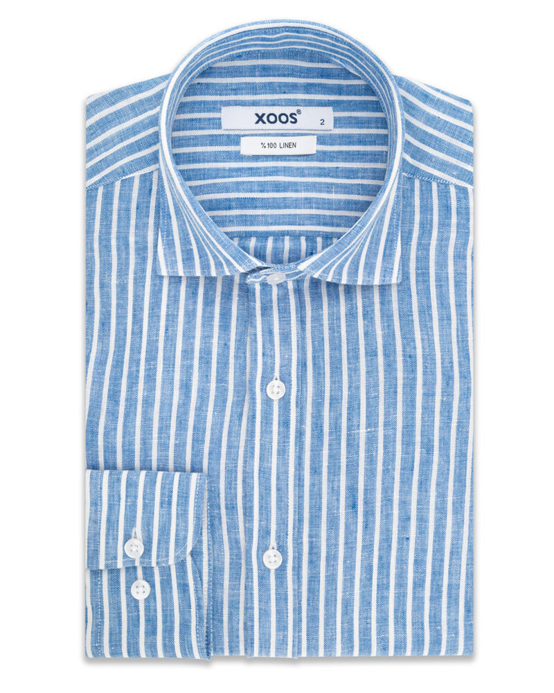 XOOS Chemise homme à rayures bleues en lin
