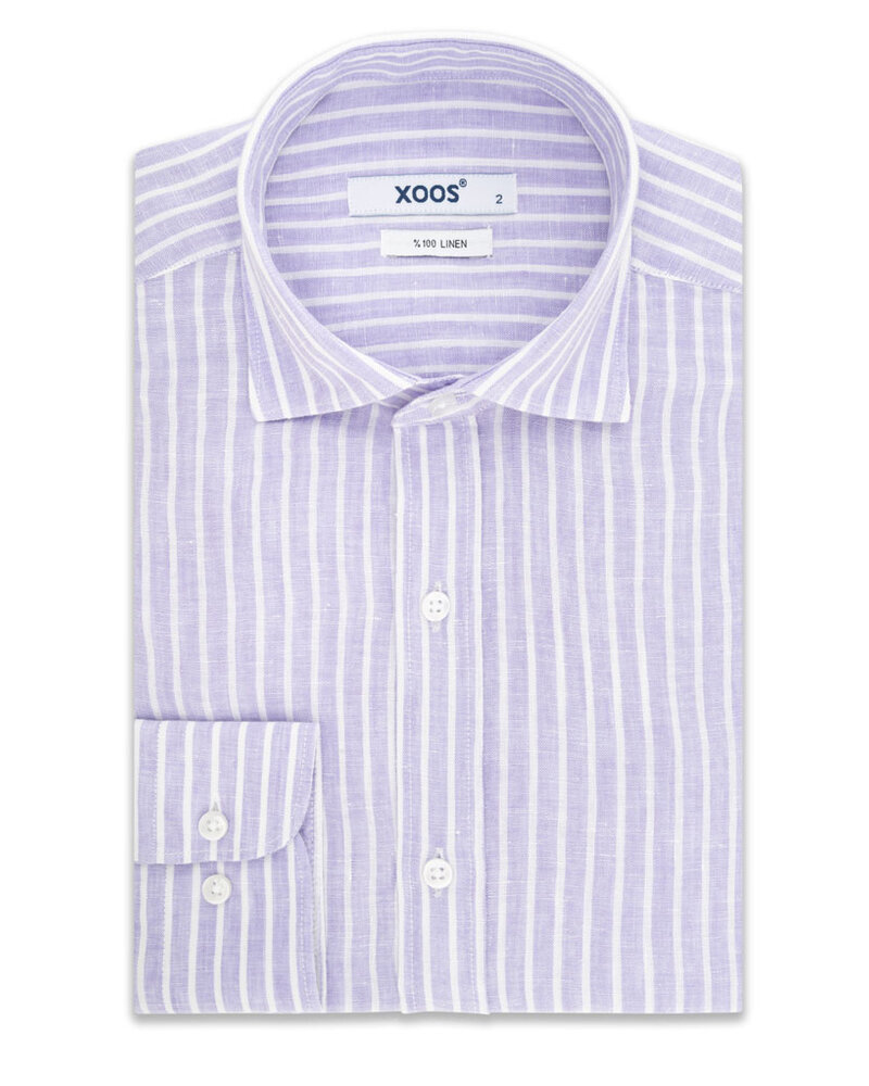 XOOS Chemise homme à rayures lavande en lin