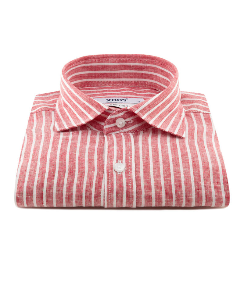 XOOS Chemise homme à rayures rouge en lin