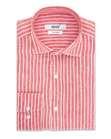 XOOS Men's fitted Red striped linen shirt