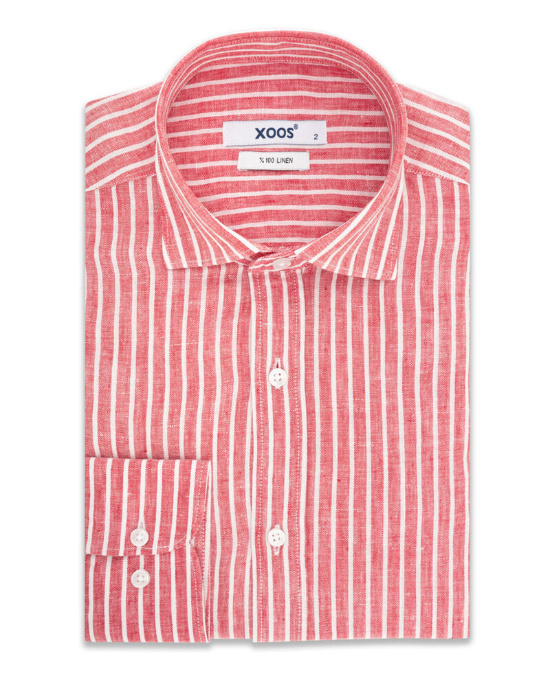 XOOS Chemise homme à rayures rouge en lin
