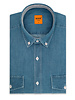 XOOS Men's Denim buttoned-down dress shirt Tartan collar lining