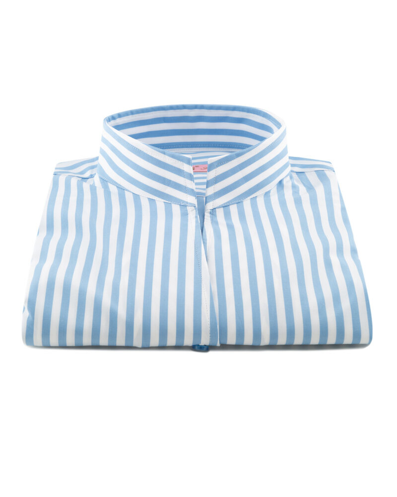 XOOS WOMEN light blue striped dress shirt with straight open collar