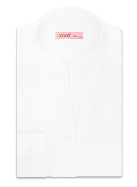 XOOS Chemisier femme en gabardine blanche et col droit ouvert