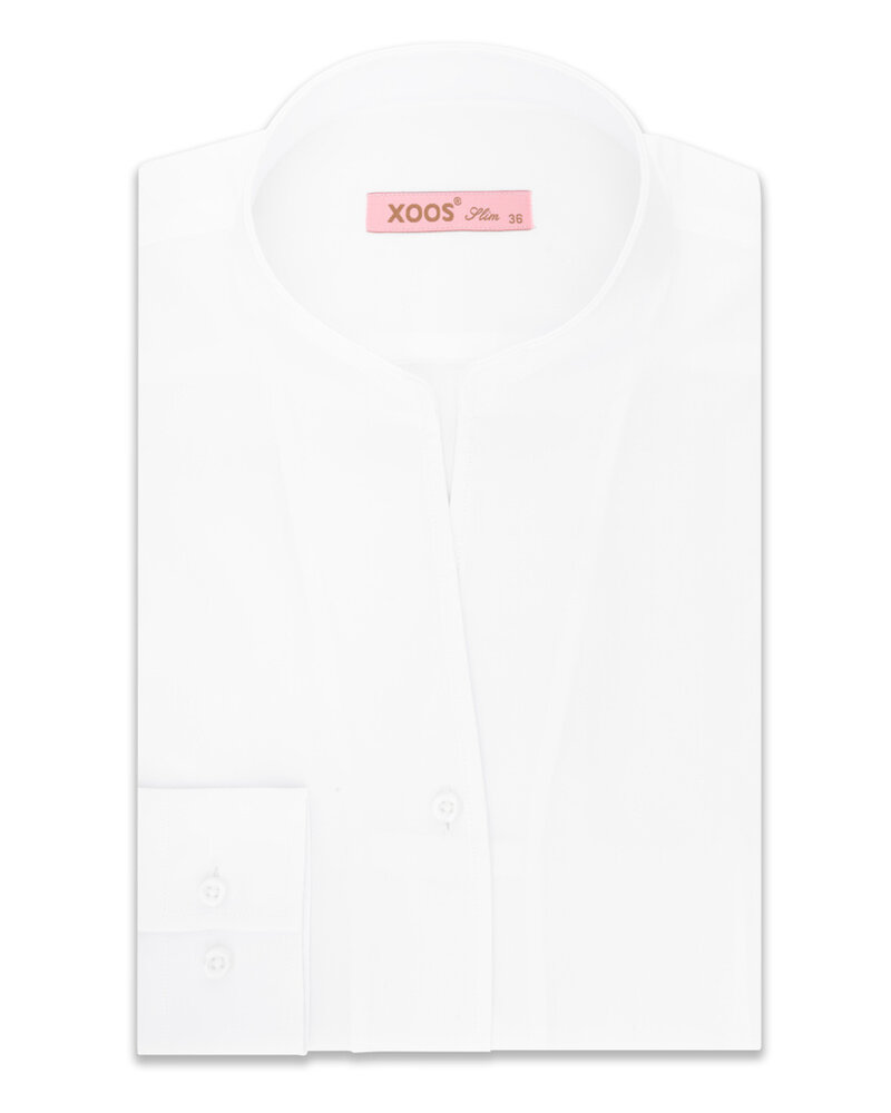 XOOS Chemisier femme en gabardine blanche et col droit ouvert