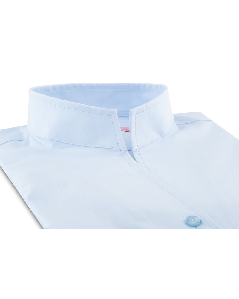 XOOS Chemisier femme en gabardine bleu diamant et col droit ouvert