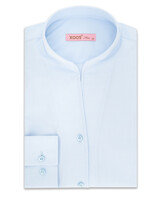 XOOS Chemisier femme en gabardine bleu diamant et col droit ouvert