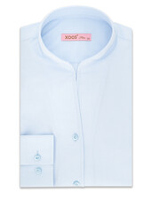 XOOS Chemisier femme en gabardine bleu diamant et col droit ouvert