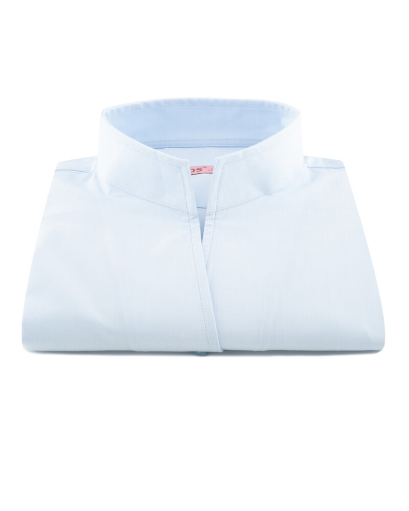 XOOS Chemisier femme en gabardine bleu diamant et col droit ouvert
