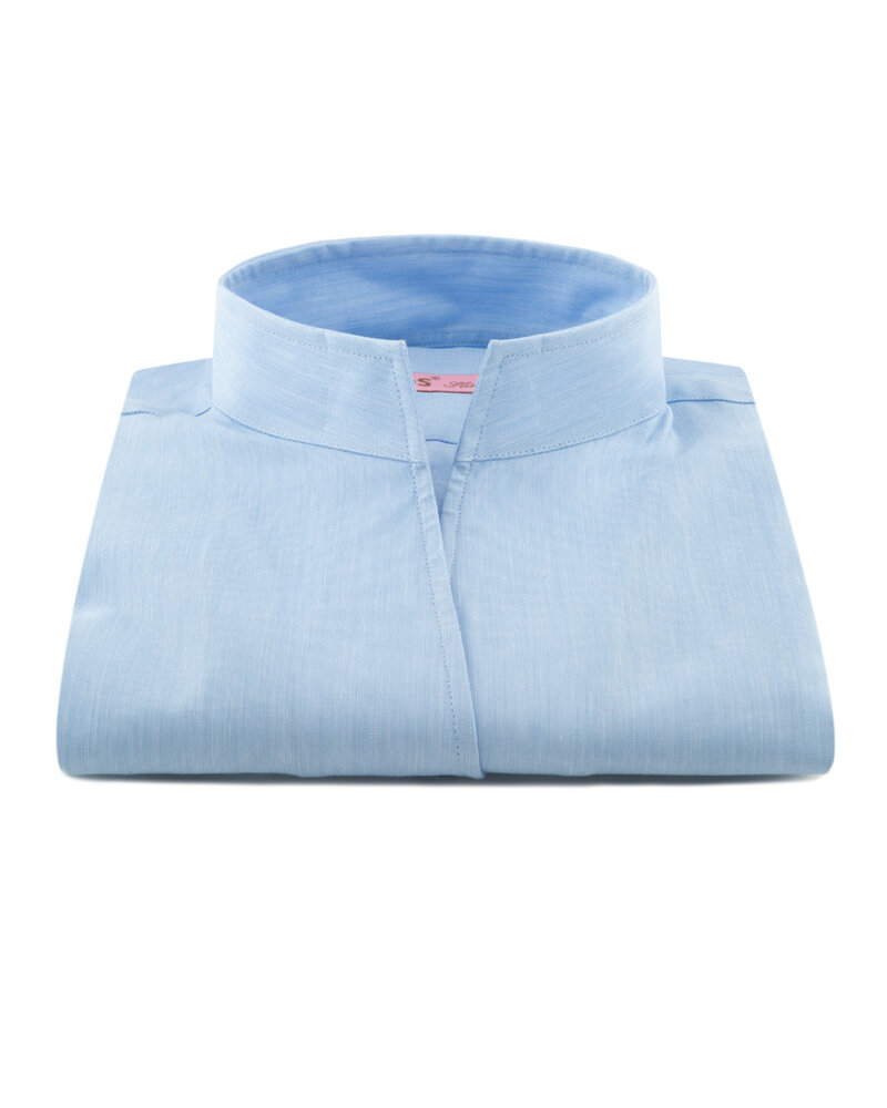 XOOS Chemisier femme en gabardine bleu et col droit ouvert