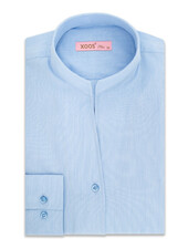 XOOS Chemisier femme en gabardine bleu et col droit ouvert