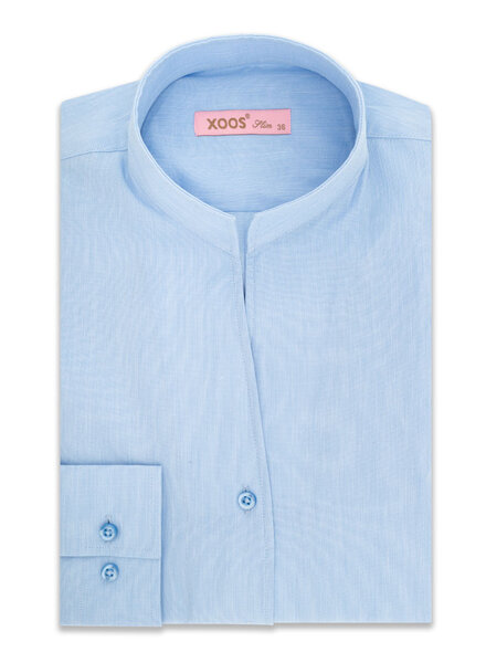 XOOS Chemisier femme en gabardine bleu et col droit ouvert