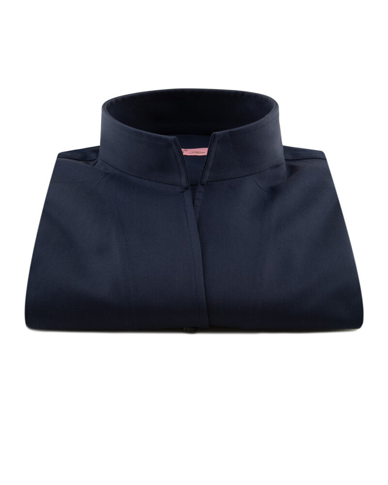 XOOS Chemisier femme en gabardine bleu marine et col droit ouvert