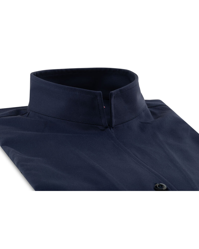 XOOS Chemisier femme en gabardine bleu marine et col droit ouvert