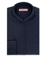 XOOS Chemisier femme en gabardine bleu marine et col droit ouvert