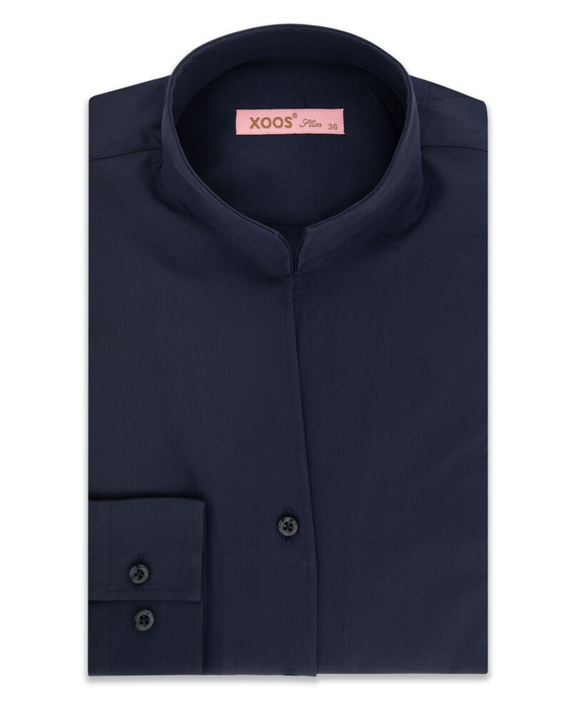 XOOS Chemisier femme en gabardine bleu marine et col droit ouvert