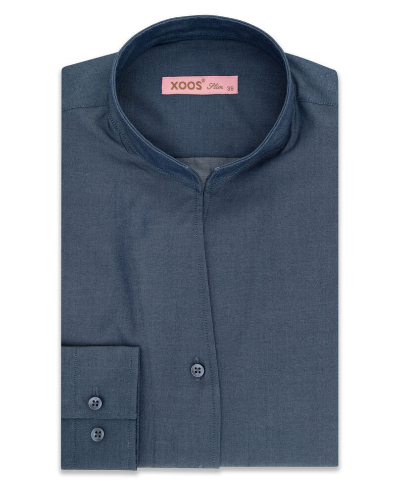 XOOS Chemisier femme en denim leger et col droit ouvert