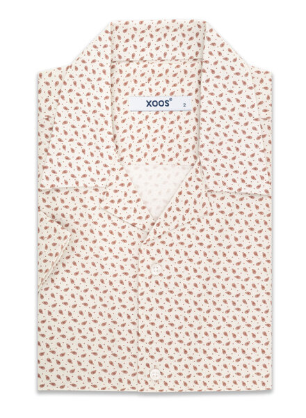 XOOS Men's beige short sleeve shirt with Paisley prints and soft collar