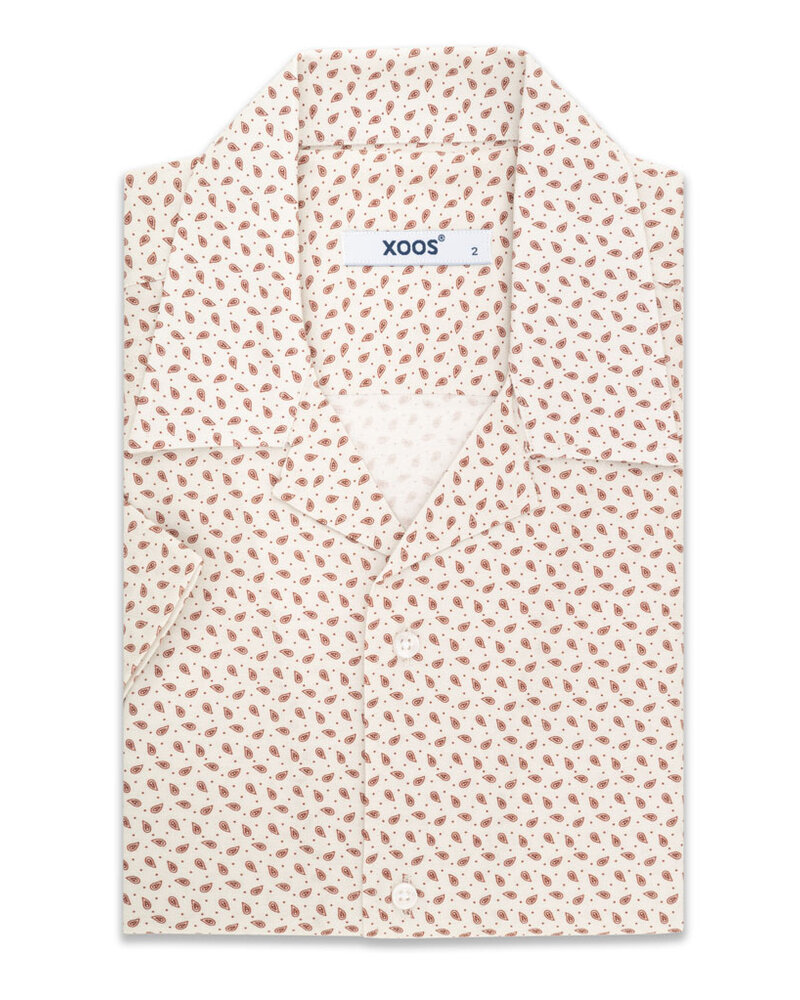 XOOS Chemisette homme à col souple beige à petits motifs paisley
