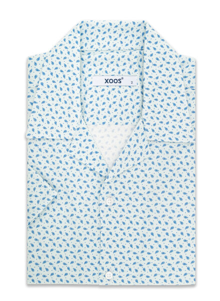 XOOS Men's lightblue short sleeve shirt with Paisley prints and soft collar