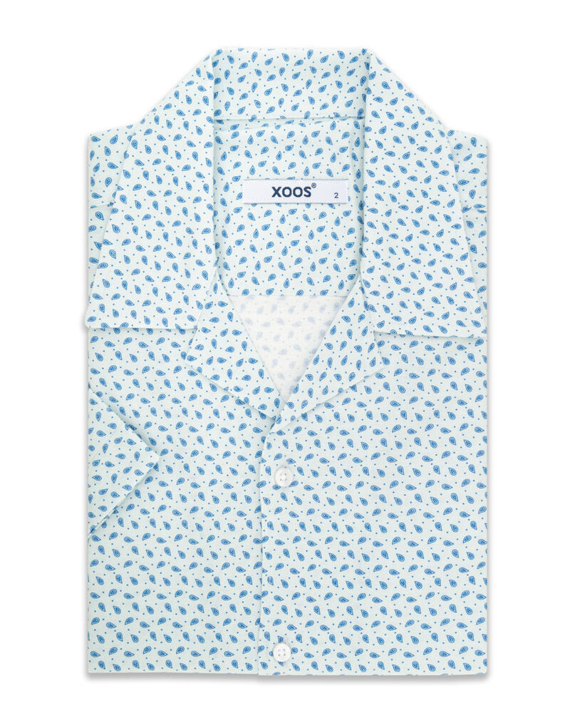 XOOS Chemisette homme à col souple ciel à petits motifs paisley