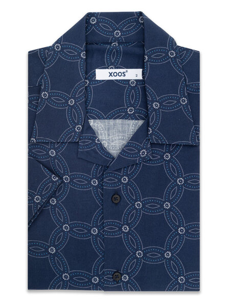 XOOS Men's lightblue short sleeve shirt with Paisley prints and soft collar - Copy