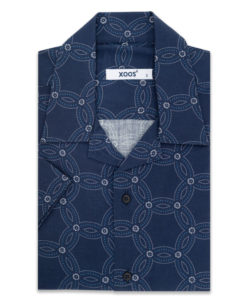 XOOS Chemisette homme à col souple bleu marine à motifs imprimés