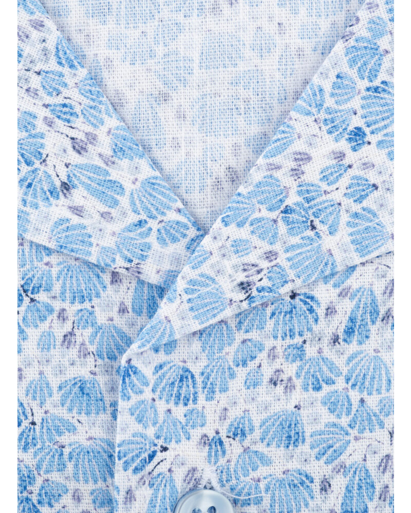 XOOS Men's lightblue short sleeve shirt with Sea shells prints and soft collar
