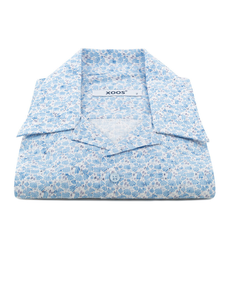XOOS Men's lightblue short sleeve shirt with Sea shells prints and soft collar