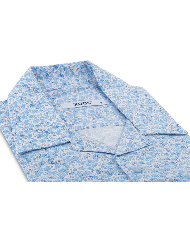 XOOS Men's lightblue short sleeve shirt with Sea shells prints and soft collar