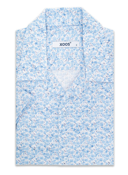 XOOS Men's lightblue short sleeve shirt with Sea shells prints and soft collar
