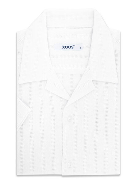 XOOS Men's white short sleeve woven cotton shirt