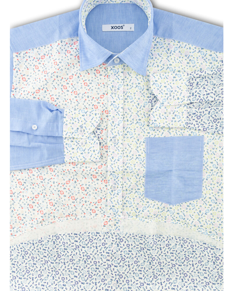 XOOS Men's blue patchwork shirt  flower prints