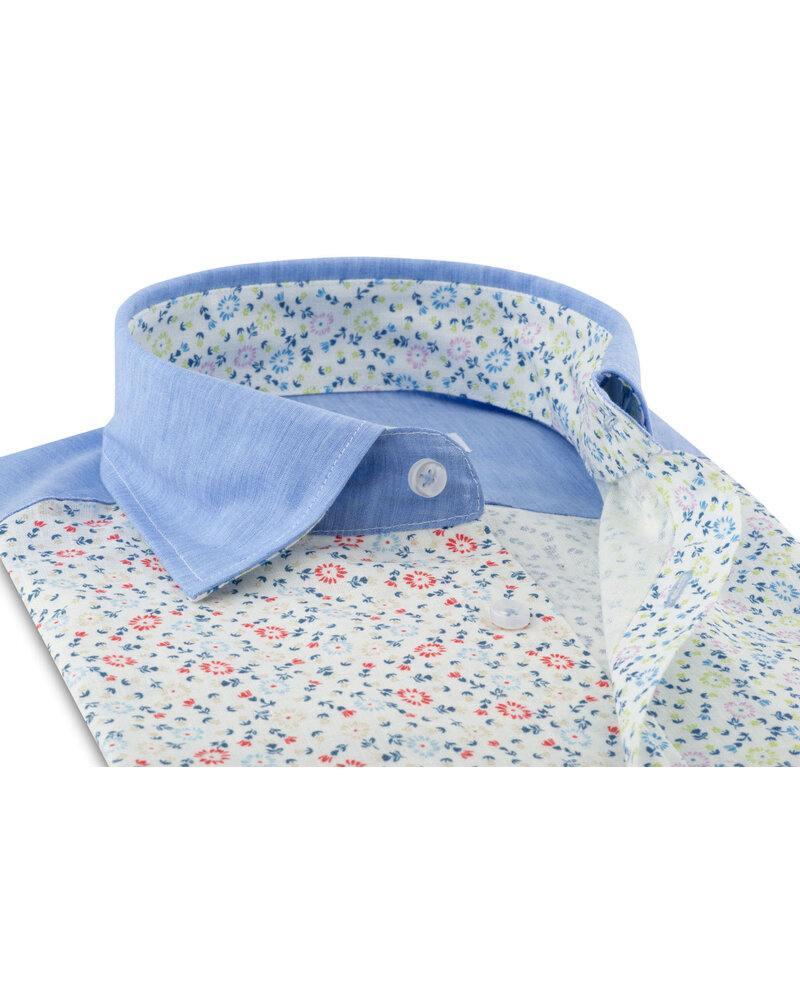 XOOS Men's blue patchwork shirt  flower prints