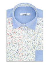 XOOS Men's blue patchwork shirt  flower prints