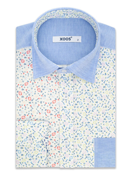 XOOS Men's blue patchwork shirt  flower prints