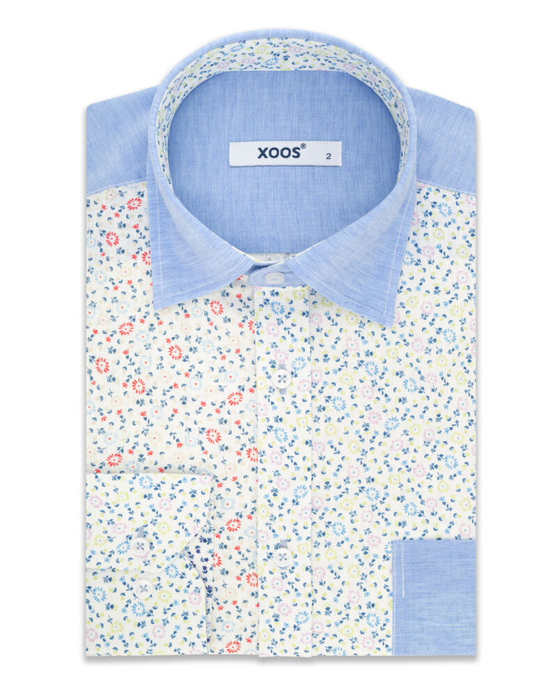 XOOS Men's blue patchwork shirt  flower prints