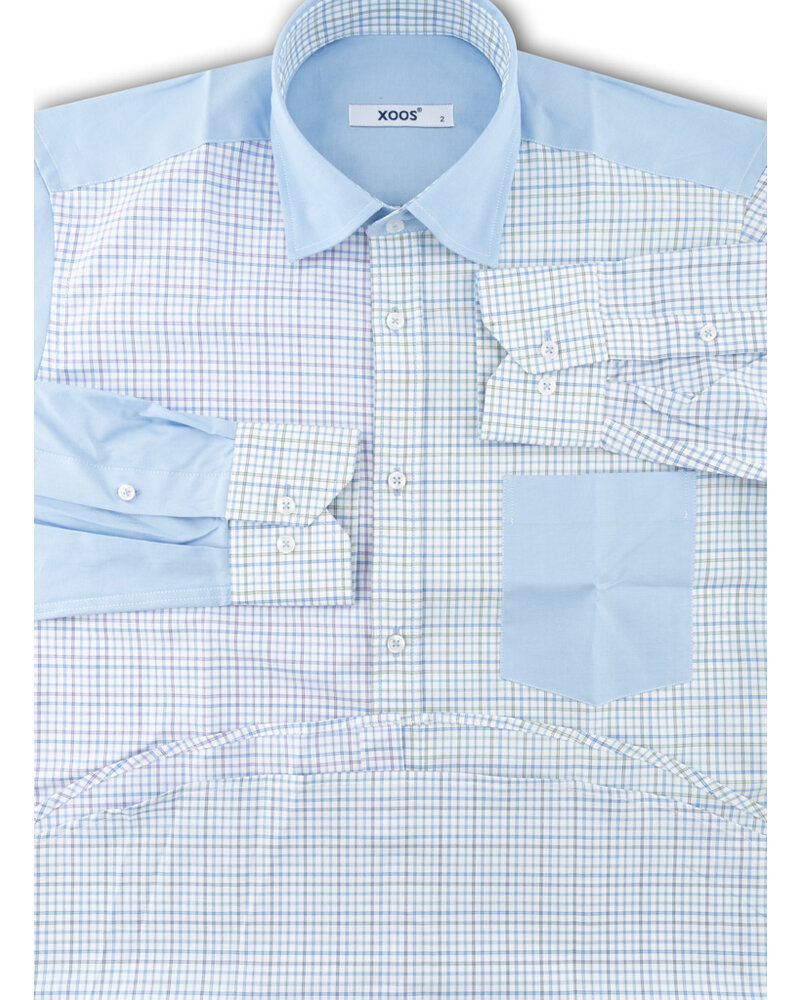 XOOS Men's blue checkered patchwork shirt