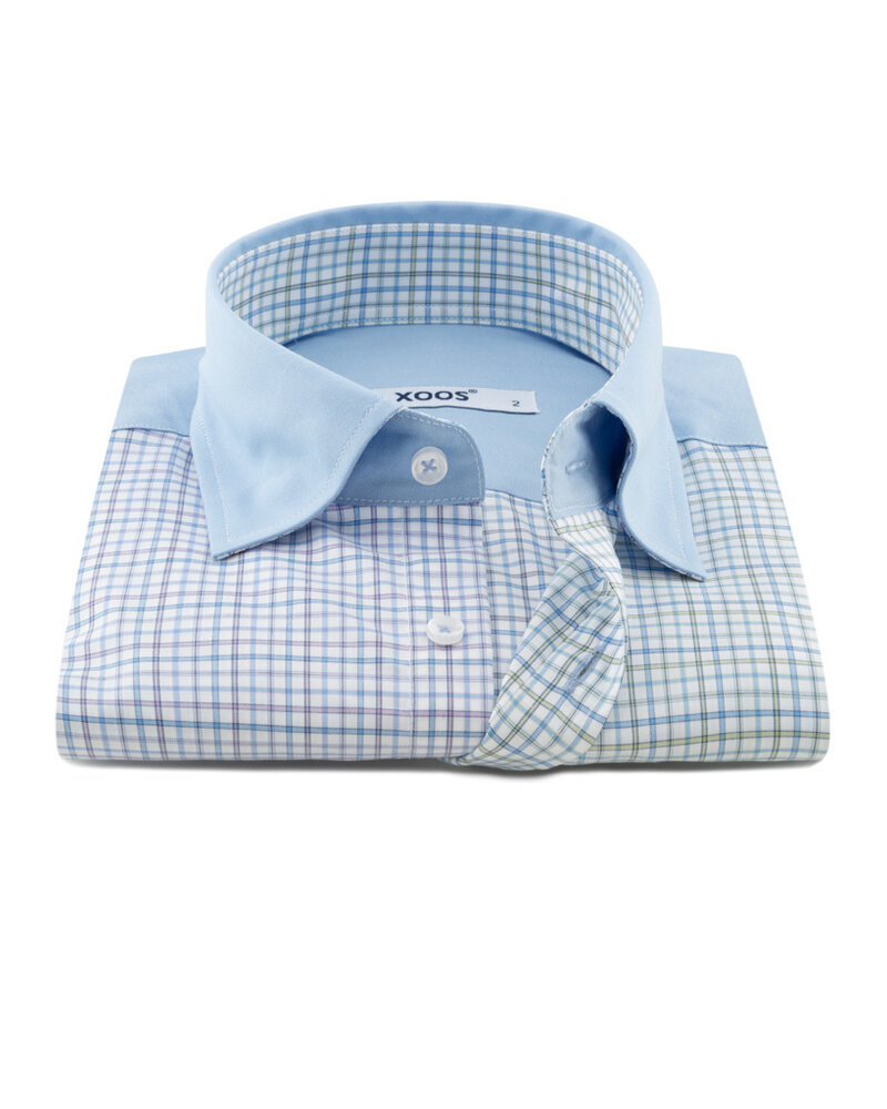 XOOS Men's blue checkered patchwork shirt