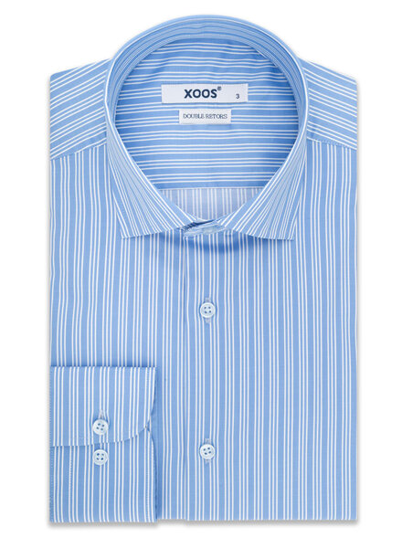 XOOS Men's sky blue shirt with triple white stripes (Double Twisted)
