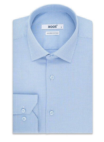 XOOS Men's blue woven cotton dress shirt (Double Twisted)