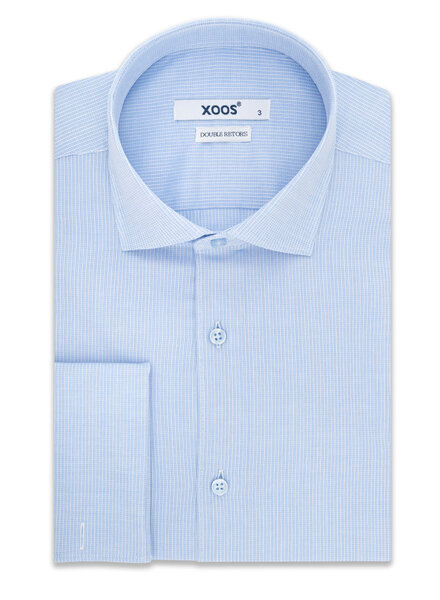XOOS Men's Light blue piqué cotton dress shirt and French cuffs (Double Twisted)