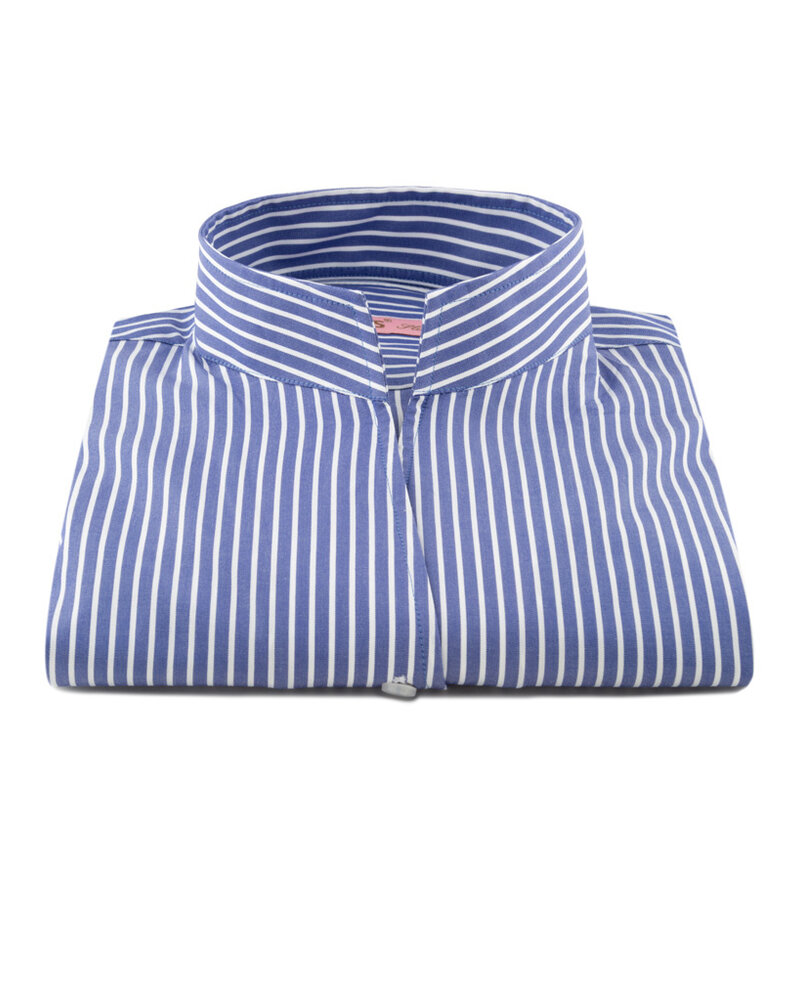 XOOS WOMEN blue striped dress shirt with straight open collar