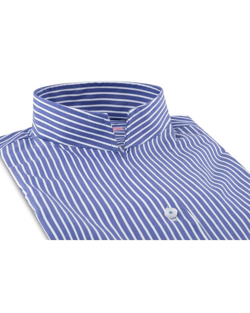 XOOS WOMEN blue striped dress shirt with straight open collar
