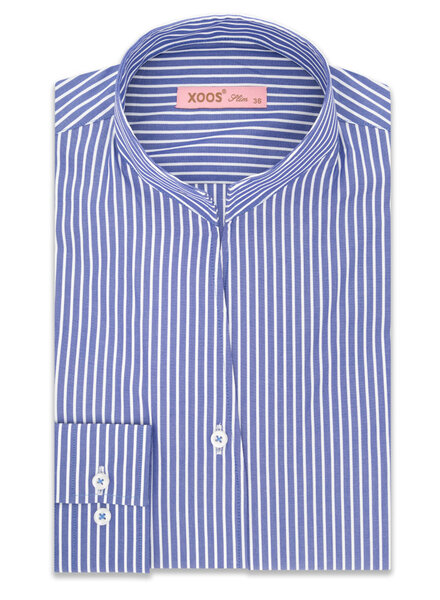 XOOS WOMEN blue striped dress shirt with straight open collar
