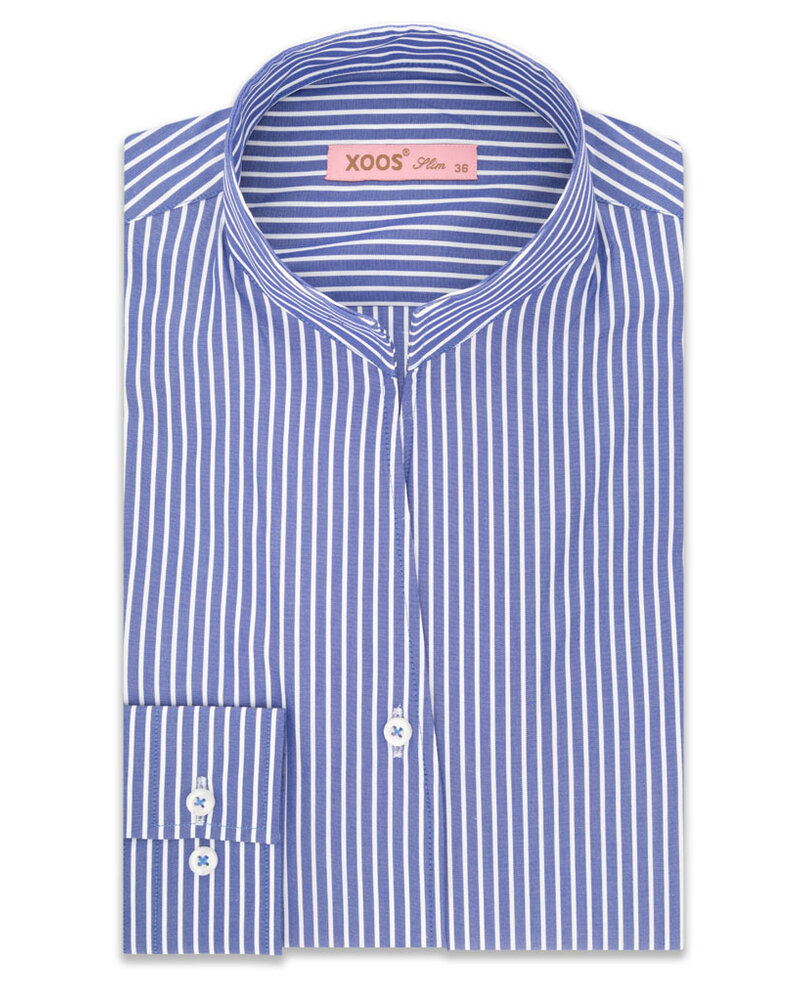 XOOS Chemisier femme bleu à rayures et col droit ouvert