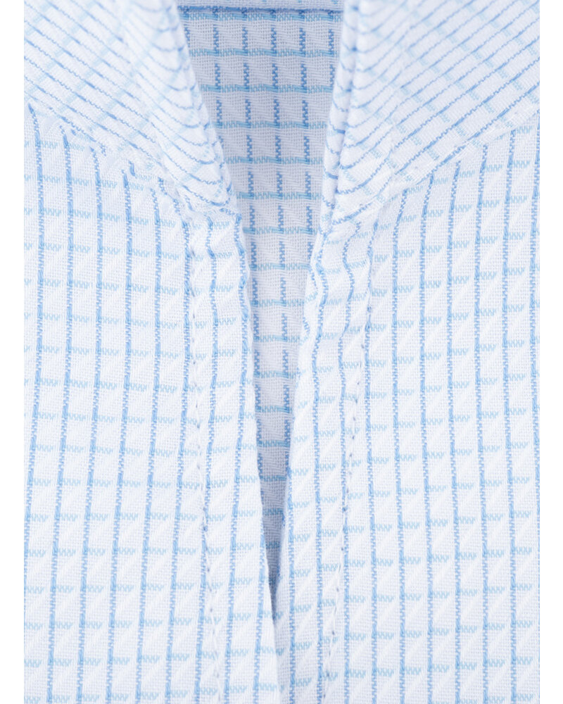 XOOS WOMEN blue fine woven checkered dress shirt with straight open collar