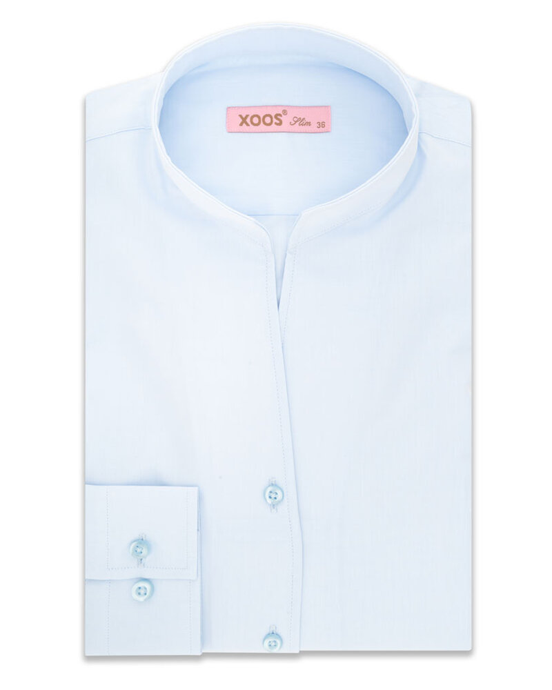 XOOS Chemisier femme en popeline ciel et col droit ouvert